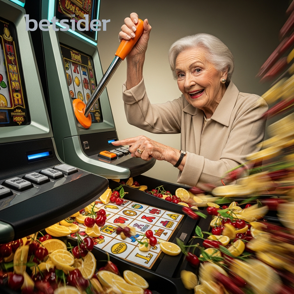 Excited player celebrating a win at a slot machine.