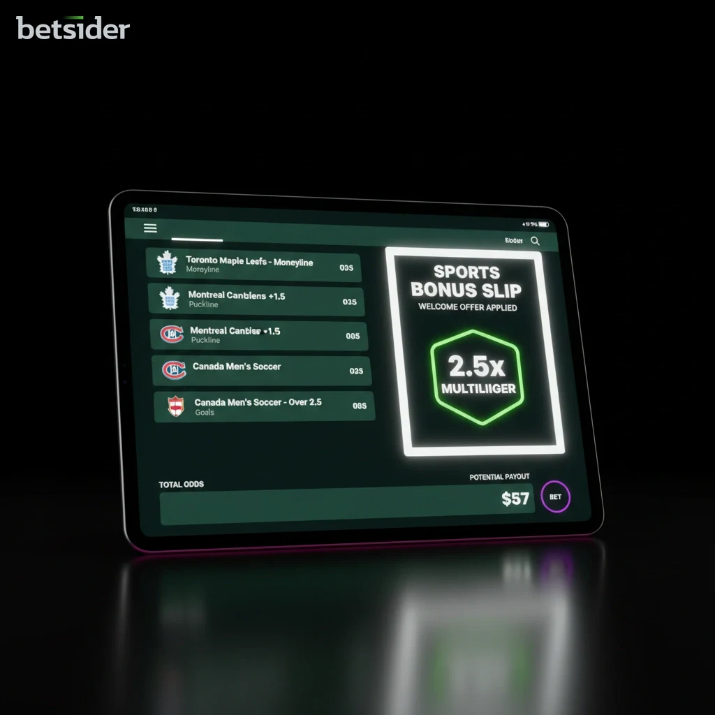 Betsider bet slip showing active accumulator boost and qualifying odds calculation.
