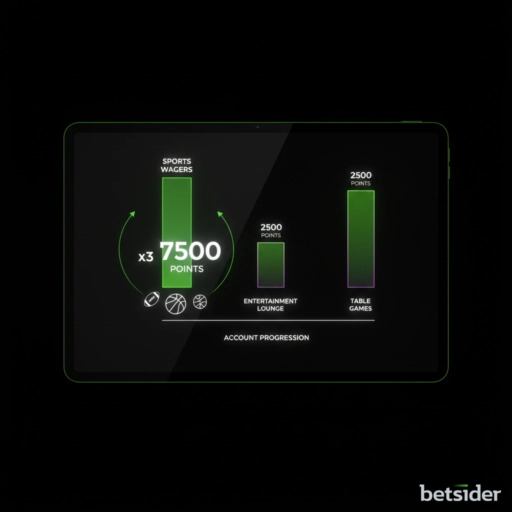 Comparison diagram illustrating loyalty points accumulation speed between sports wagering and casino play