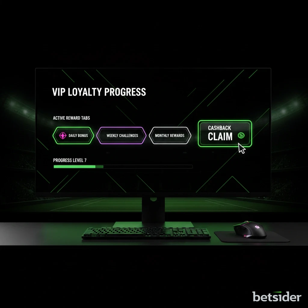 VIP progress bar showing tier status and points needed for the next level in a Betsider profile.