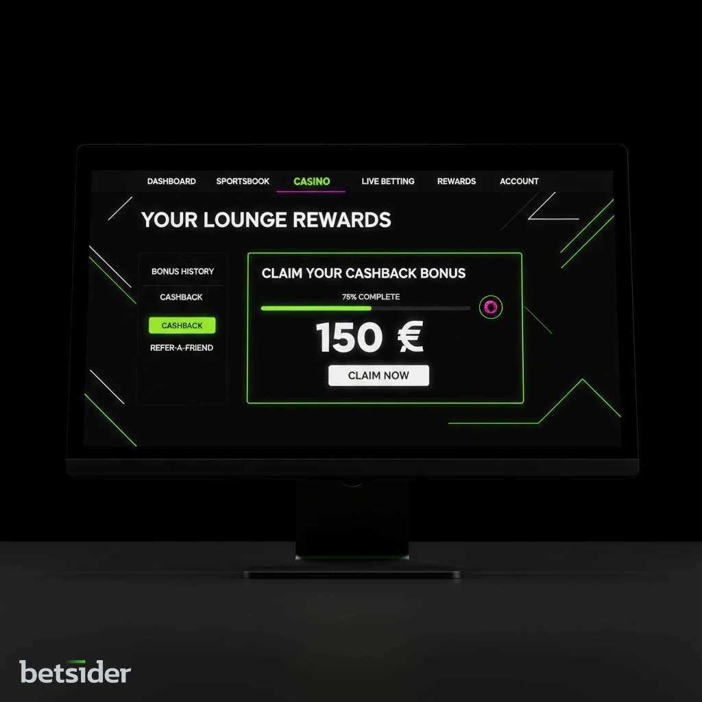 Player dashboard interface displaying weekly cashback balance and claim button at Betsider.