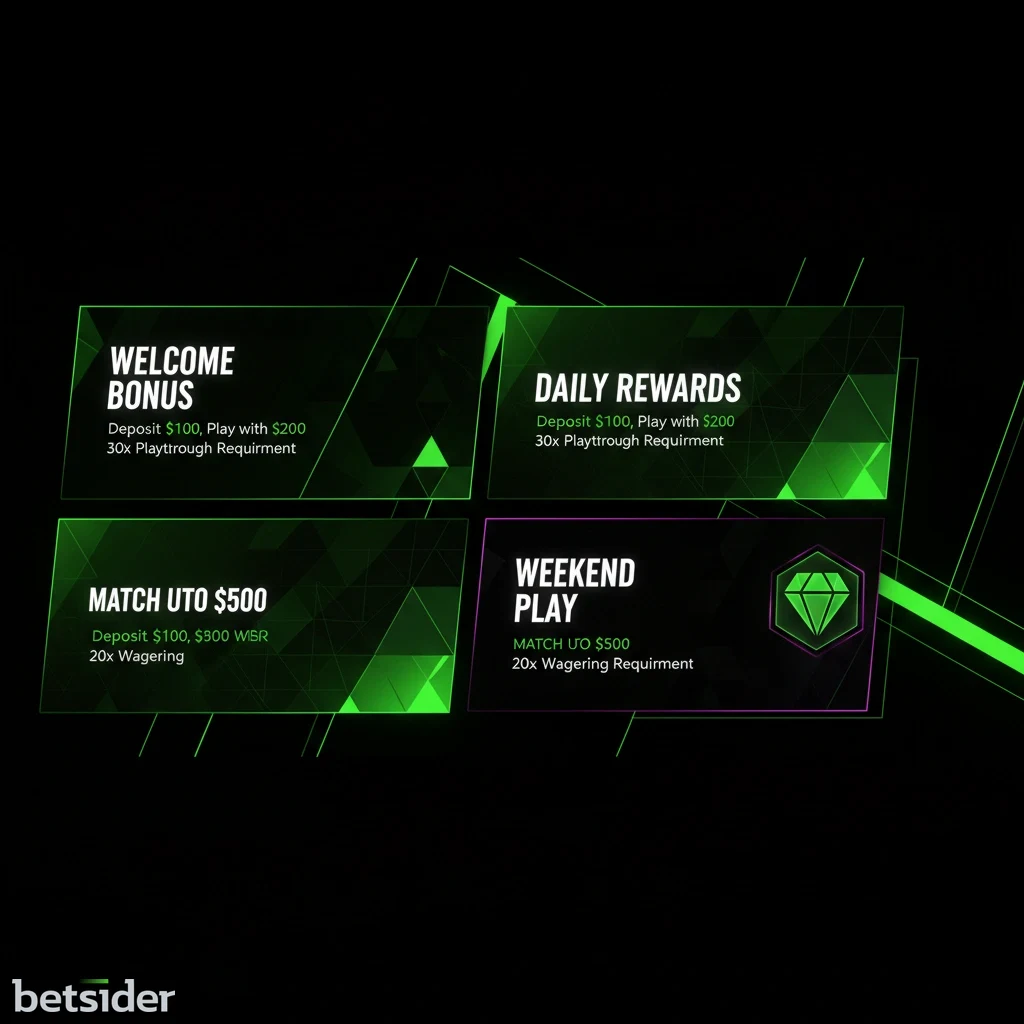 Promotions section in Betsider showing available welcome offers and weekly reload terms.