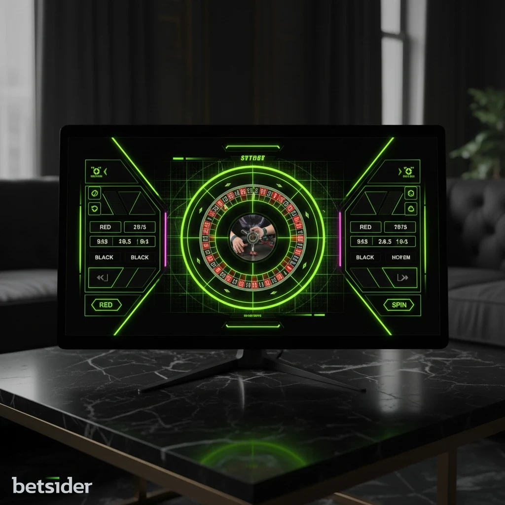 Betsider desktop live roulette interface with racetrack betting board and HD stream.