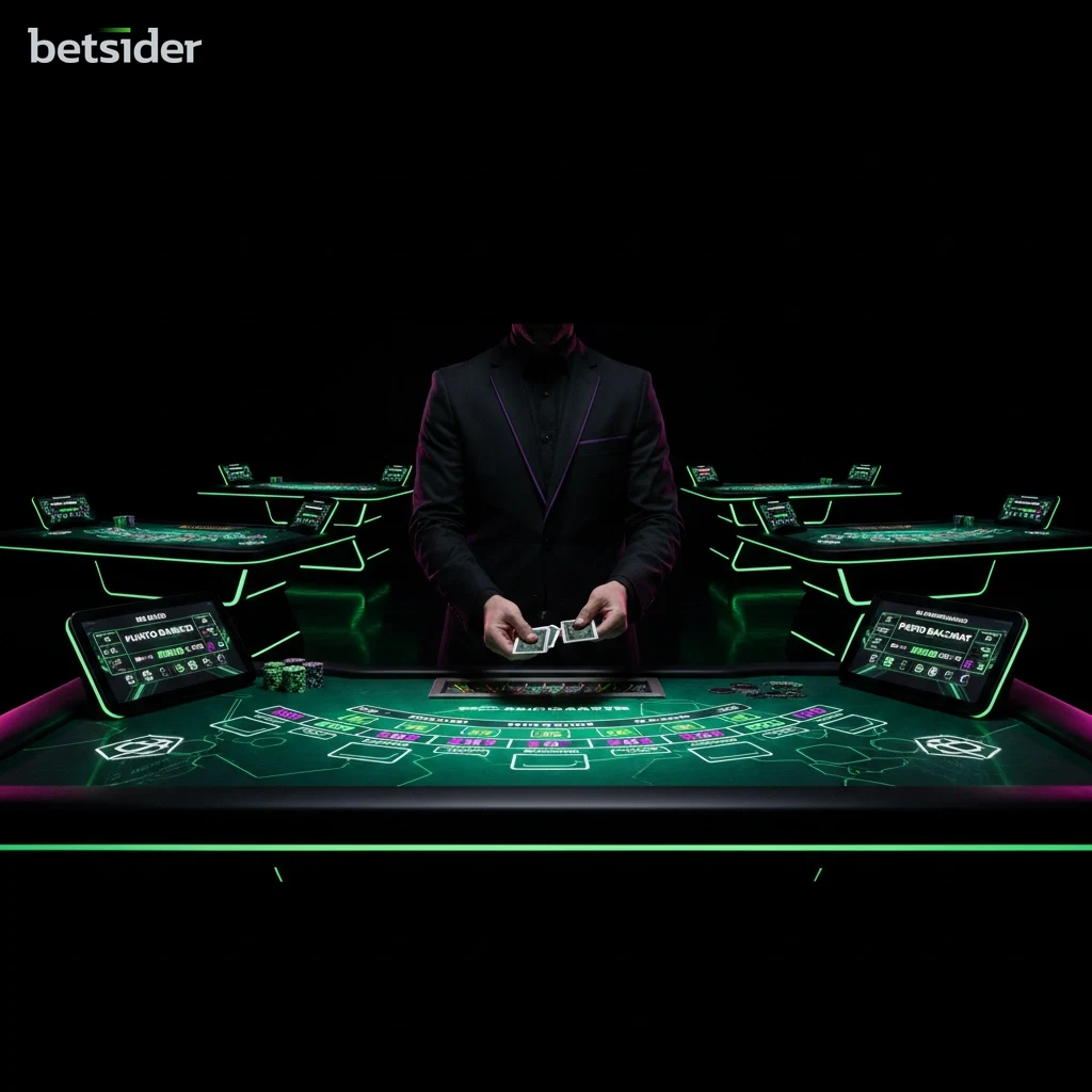 Live dealer baccarat card table display on a modern interface