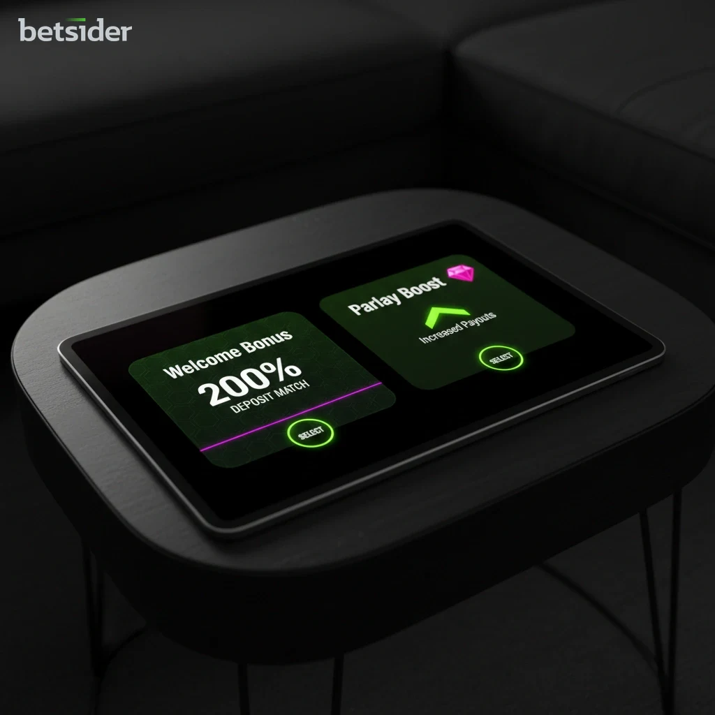 Screenshot of the Betsider bonus selection screen displaying welcome package options.