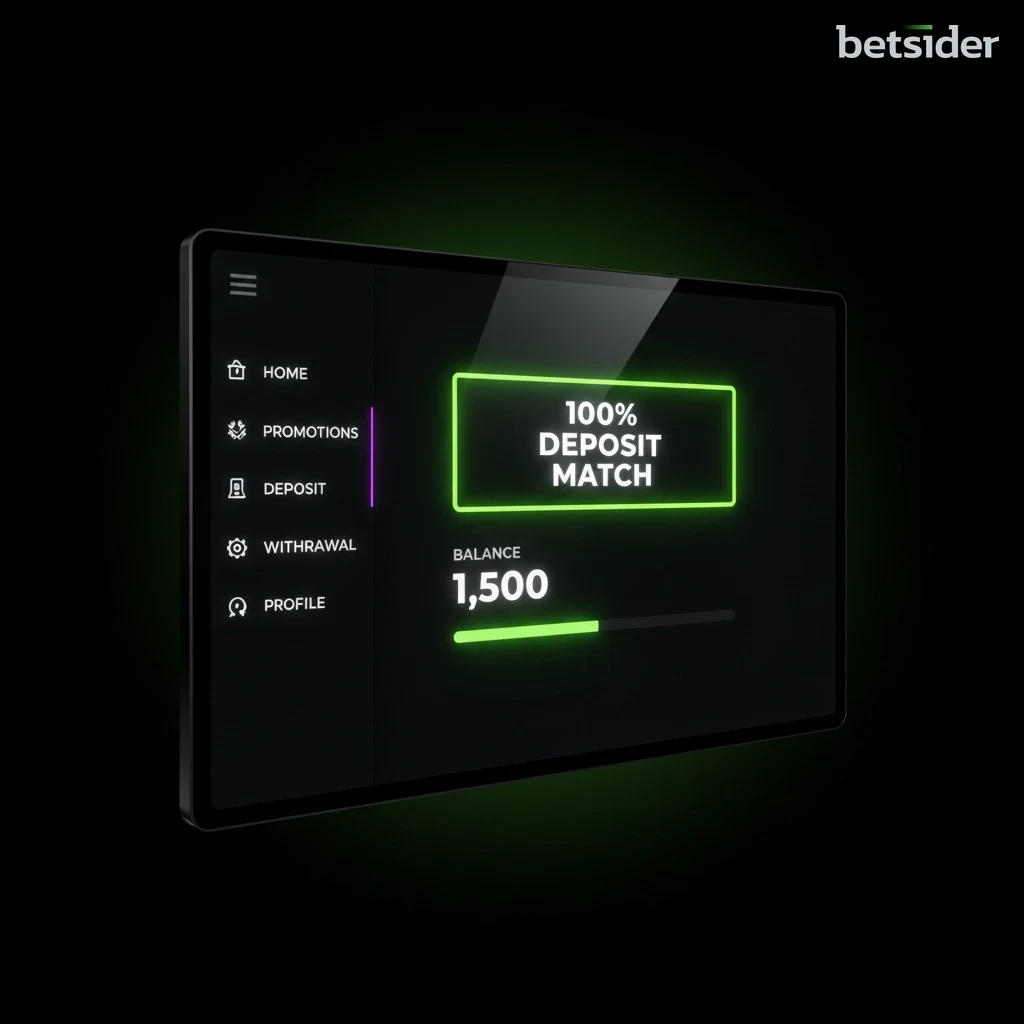Betsider first deposit 100 percent match welcome promotion interface