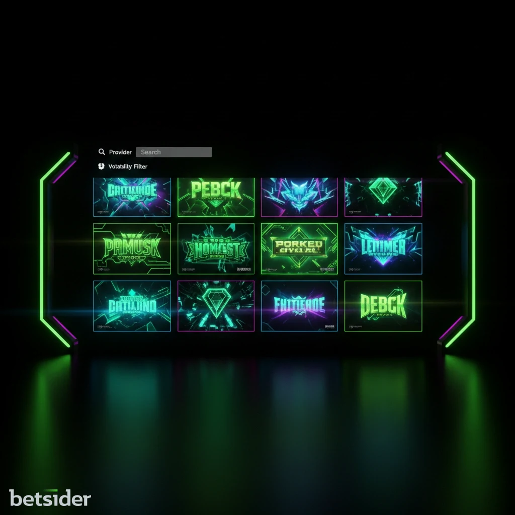 Betsider slot catalogue view sorted by software studio and volatility